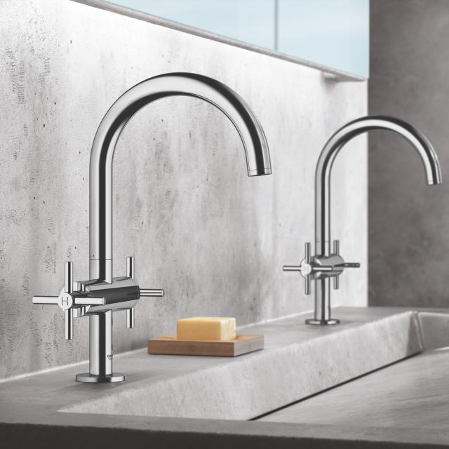 Grohe Atrio monobloc basin fitting L size with Push-Open waste valve, chrome