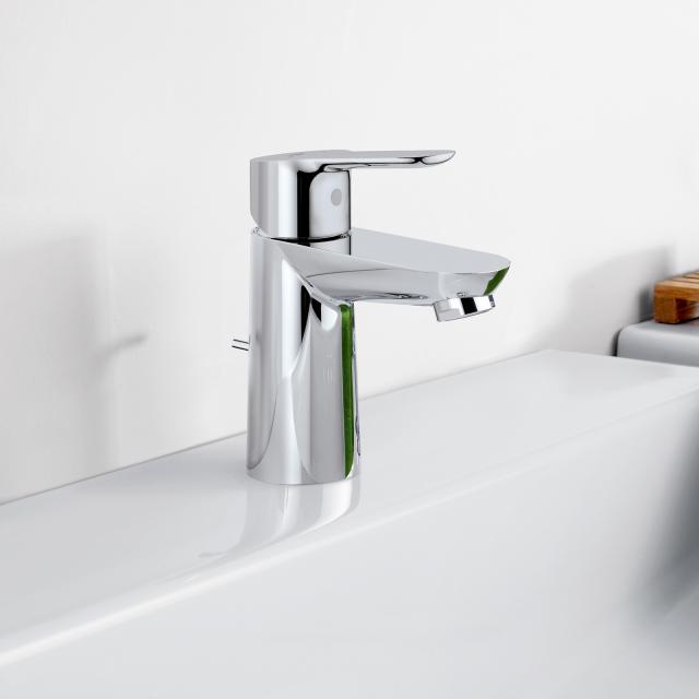 Grohe BauEdge single lever basin fitting, S size with plastic pop-up waste set
