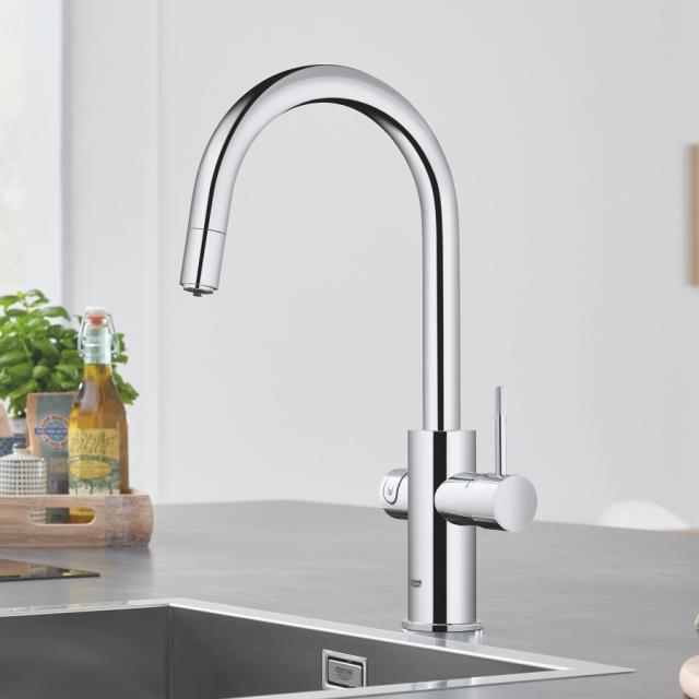 Grohe Blue Home the NEW kitchen mixer tap, with filter function, with pull-out spout chrome