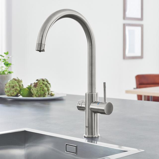 Grohe Blue Home the NEW single-lever kitchen mixer tap, with filter function supersteel