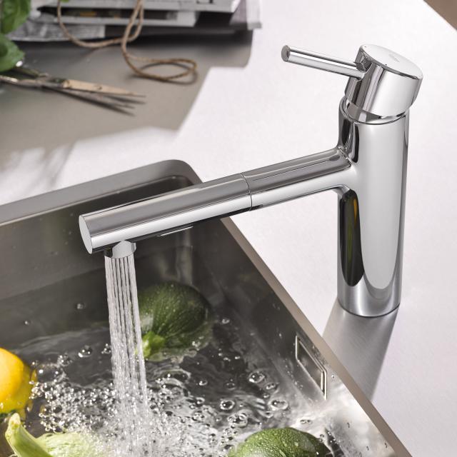 Grohe Concetto kitchen mixer with pull-out spray chrome