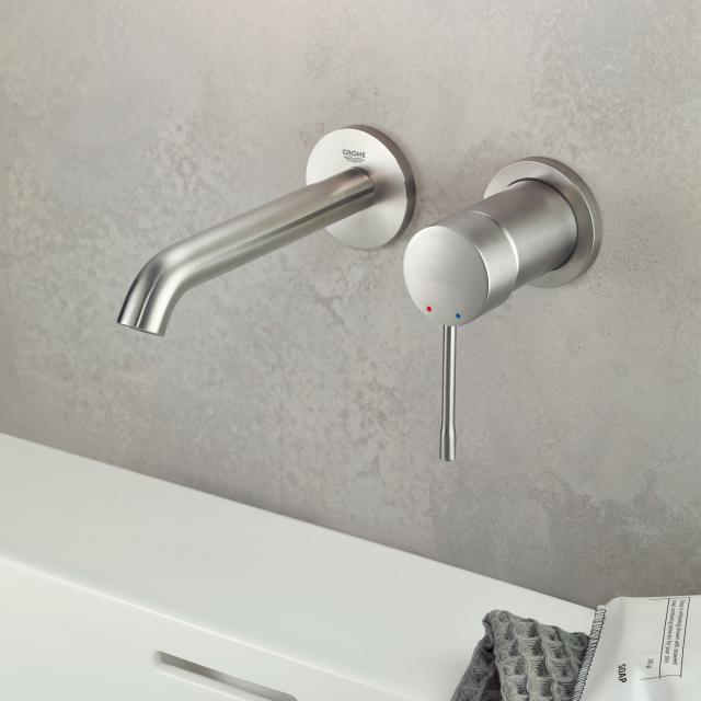 Grohe Essence wall-mounted two hole basin mixer projection: 183 mm, supersteel