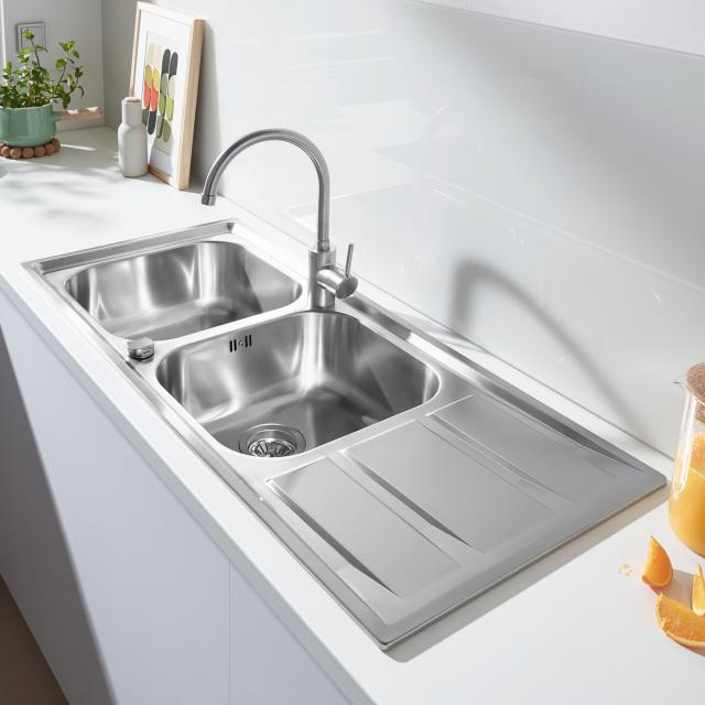 Grohe K400 double kitchen sink with drainer, reversible