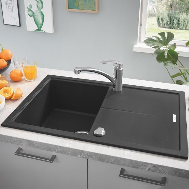 Grohe K400 kitchen sink with drainer, reversible black granite