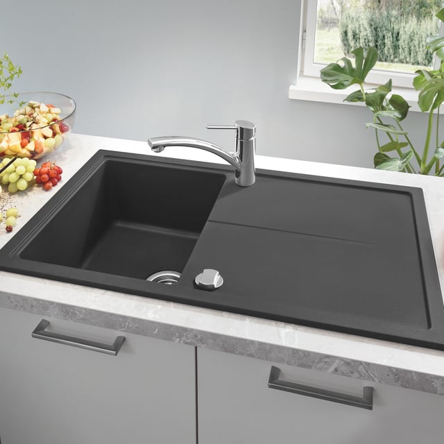 K400 Single built-in stainless steel sink with drainer By Grohe