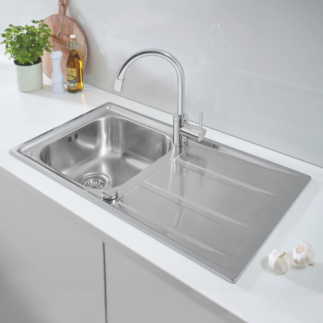 Grohe K400 kitchen sink with drainer, reversible and Concetto single-lever kitchen mixer tap