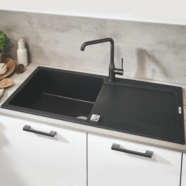 Grohe K500 kitchen sink with drainer, reversible black granite