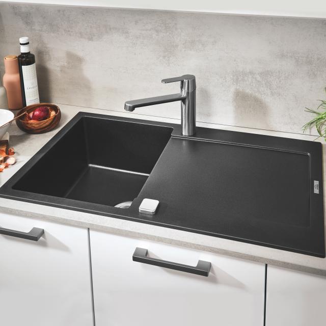 Grohe K500 kitchen sink with drainer, reversible black granite