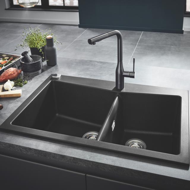 Grohe K700 drop-in, double kitchen sink black granite