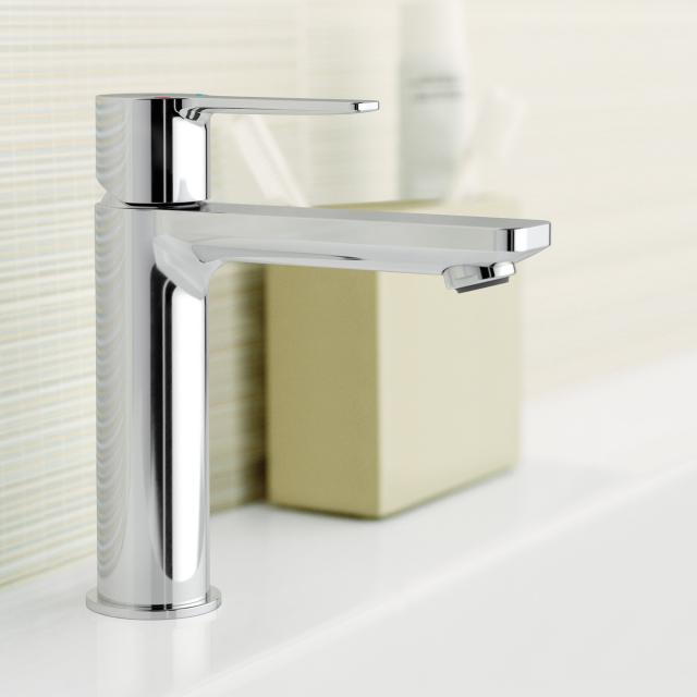 Grohe Lineare single lever basin mixer, S-Size with push-open waste valve, chrome