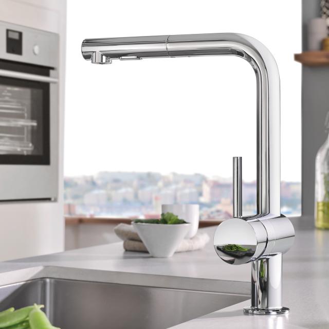 Grohe Minta kitchen fitting with pull-out dual spray chrome