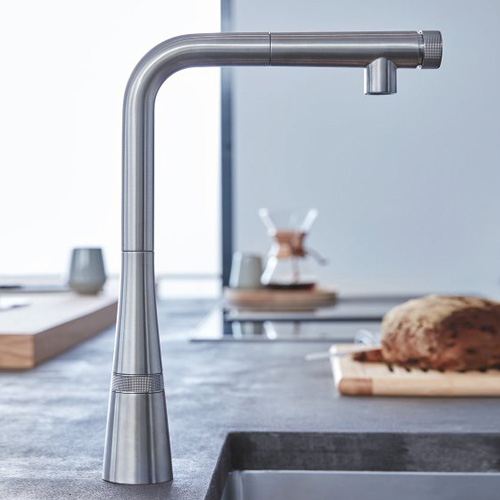 Grohe Zedra SmartControl kitchen mixer tap, with pull-out spout supersteel