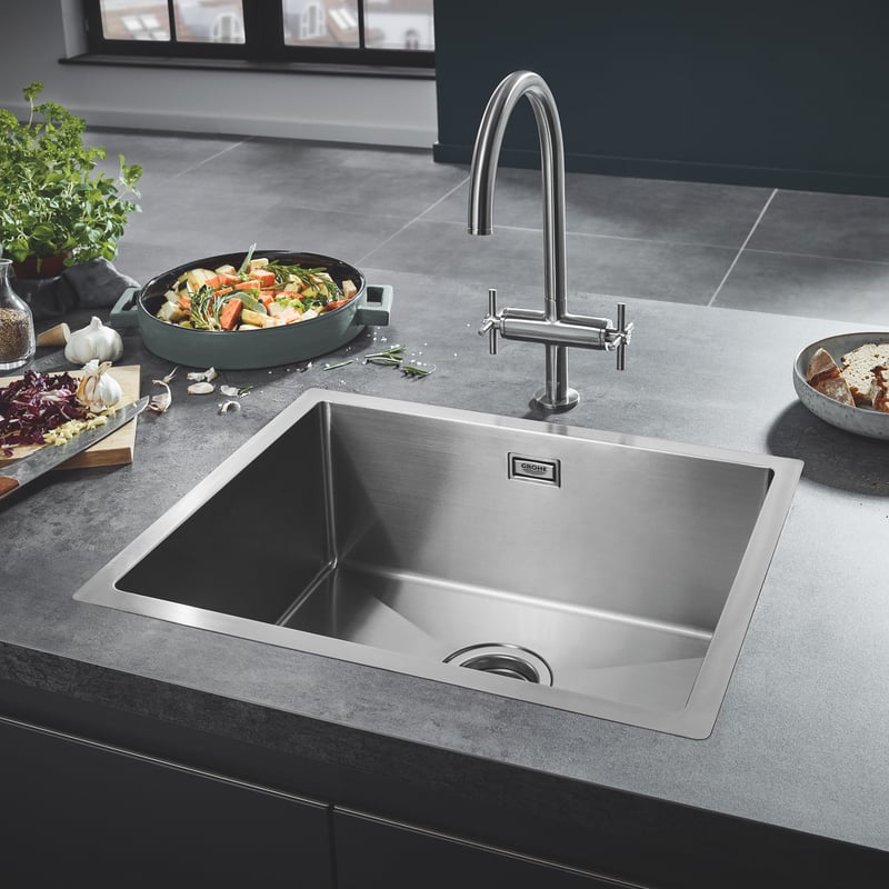 Évier de cuisine Hansgrohe Evier à encastrer 1 bac et demi S51 avec vidage  manuel noir graphite