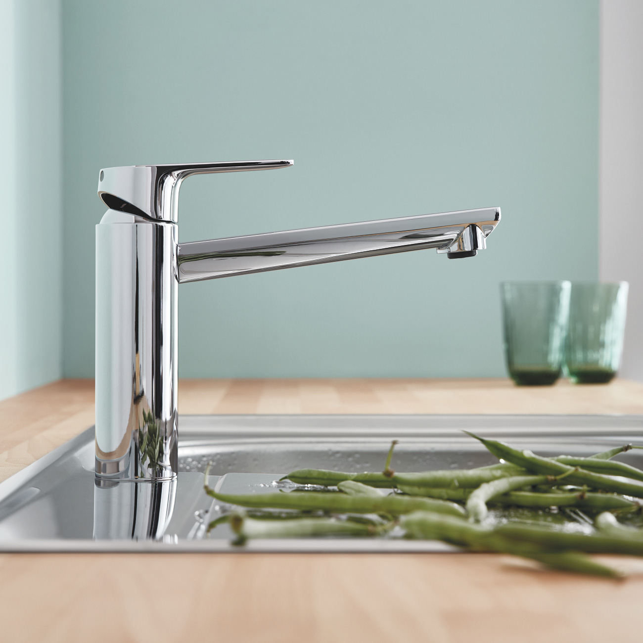 Grohe Polished chrome Contemporary Mixer Tap Häfele Tap BauEdge Single Lever 