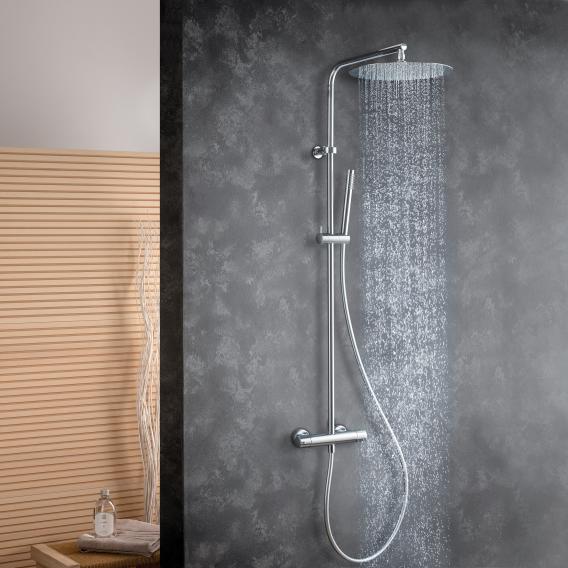 Fortis Spa flat 300 XXL shower system with metal stick hand shower round and metal overhead shower extra flat