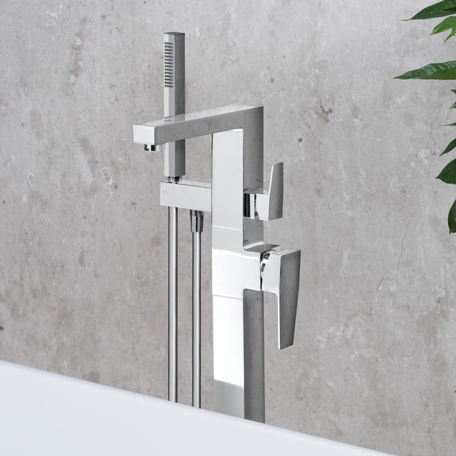 BAGNOLUX Boden-Wasserfall-Wannenfüller – Mit Handbrause, Gebürstetes Nickel, Für Freistehende Wannen