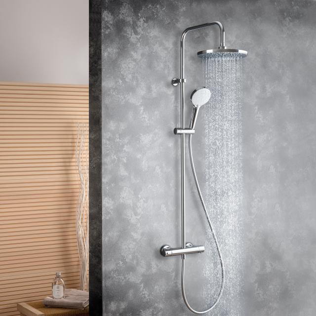 Fortis Pure high 250 XL shower system with thermostat, 3 jet hand shower and overhead shower