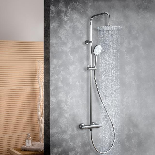 Fortis Relax high 250 XL shower system with 3 jet hand shower and metal overhead shower extra flat