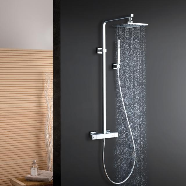 Fortis Spa flat 250 XL shower system with metal stick hand shower and metal overhead shower