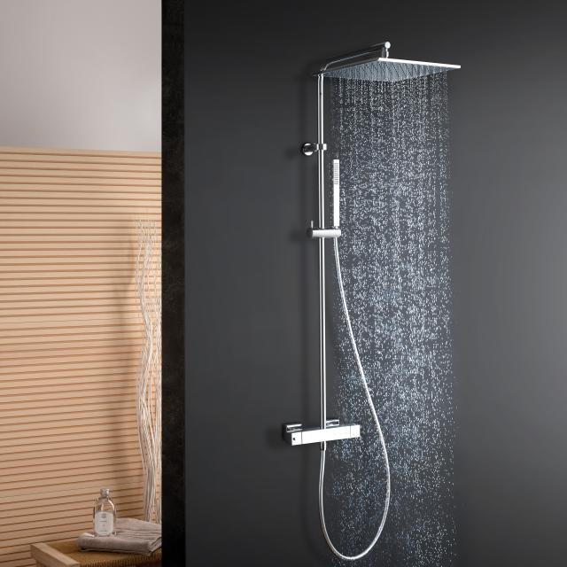 Fortis Spa flat 300 XXL shower system with metal stick hand shower and metal overhead shower