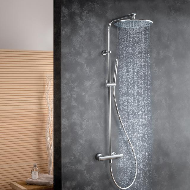 Fortis Spa flat 300 XXL shower system with metal stick hand shower round and metal overhead shower
