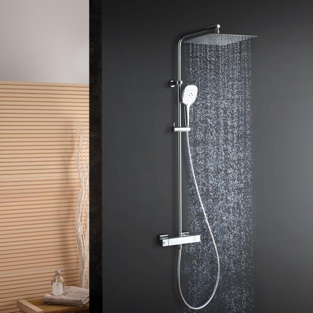Fortis Spa flat 300 XXL shower system with thermostat, Push 3 jet hand shower and metal overhead shower
