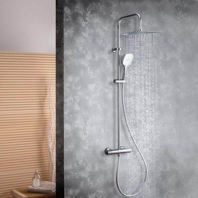 Fortis Spa high 250 XL shower system with Push 3 jet hand shower and metal overhead shower extra flat