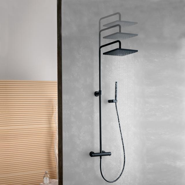 Fortis Spa highcomfort 250 XL shower system height adjustable with metal stick hand shower round and metal overhead shower