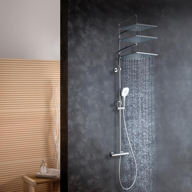 Fortis Spa highcomfort 300 XXL shower system height adjustable with Push 3 jet hand shower and metal overhead shower