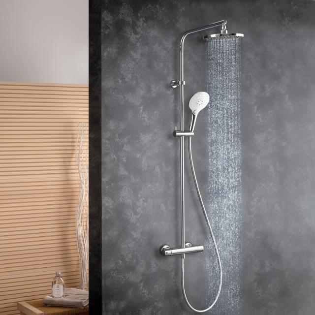 Fortis Wellness flat 200 M shower system with Push 3 jet hand shower and overhead shower