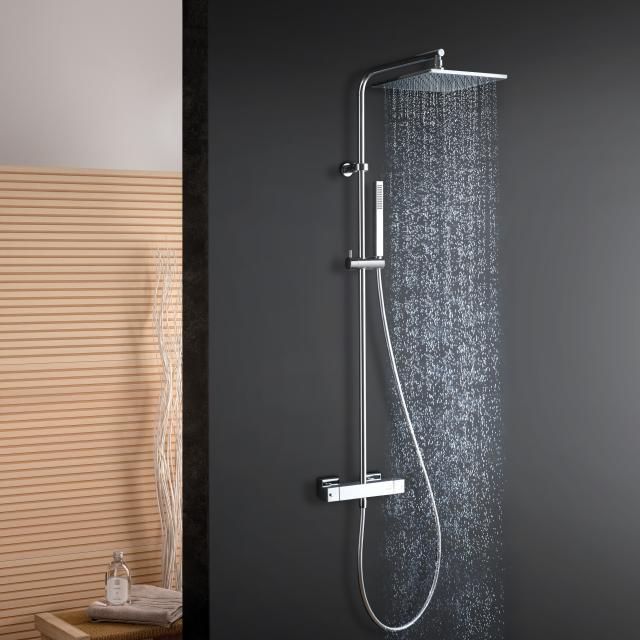 Fortis Wellness flat 250 XL shower system with metal stick hand shower and metal overhead shower