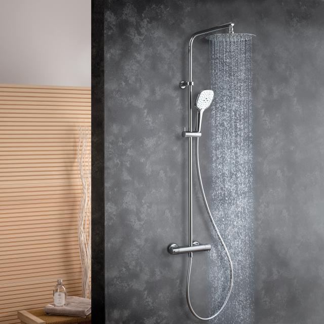 Fortis Wellness flat 250 XL shower system with Push 3 jet hand shower and metal overhead shower extra flat