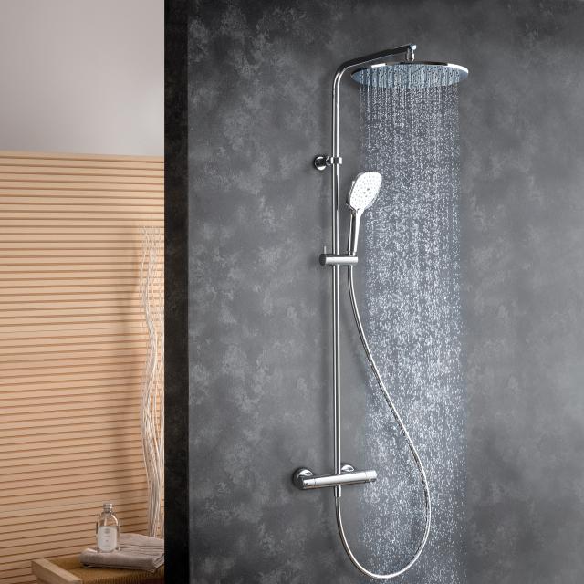 Fortis Wellness flat 300 XXL shower system with Push 3 jet hand shower and metal overhead shower