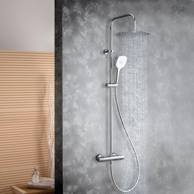 Fortis Wellness high 250 XL shower system with Push 3 jet hand shower and metal overhead shower extra flat