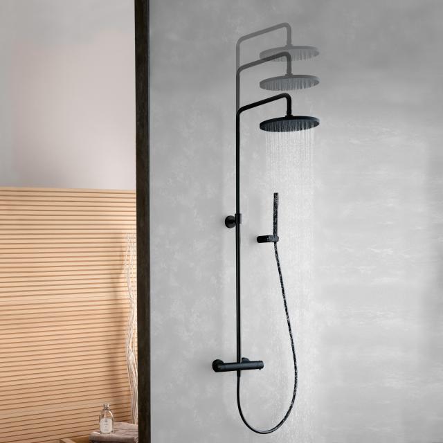 Fortis Wellness highcomfort 250 XL shower system height adjustable with metal stick hand shower round and metal overhead shower