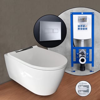 GEBERIT - Wc suspendu à fond creux One - TurboFlush - avec abattant Wc -  fixation cachée - cuvette : blanc / KeraTect - cache : blanc Réf.  500.201.01.1