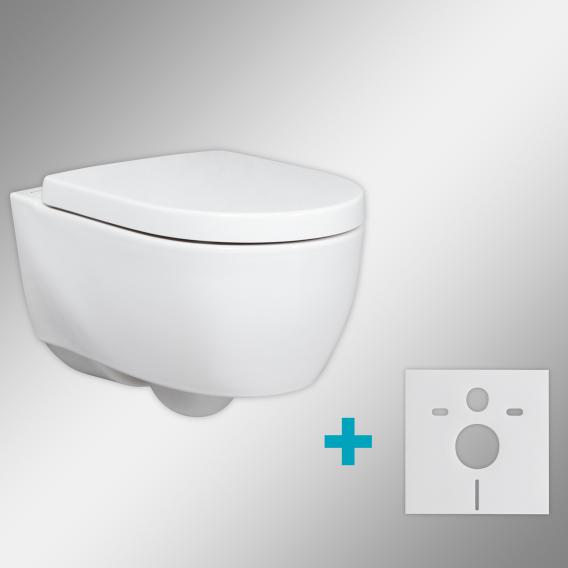 Geberit iCon & Tellkamp Premium 1000 wall-mounted washdown toilet set short with mounting accessories: toilet seat with soft-close, rimless toilet white, with KeraTect