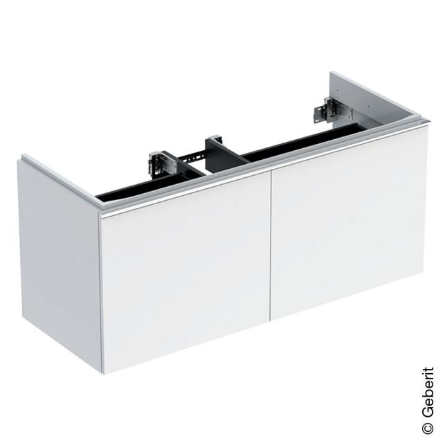 Geberit Acanto Meuble sous-lavabo pour lavabo double avec 2 tiroirs Façade blanche/corps du meuble blanc ultra brillant, poignée blanche