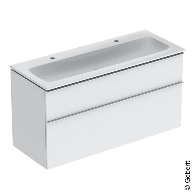 Geberit iCon Slim double washbasin with vanity unit with 2 pull-out compartments white high gloss, handle matt white, basin white, with KeraTect