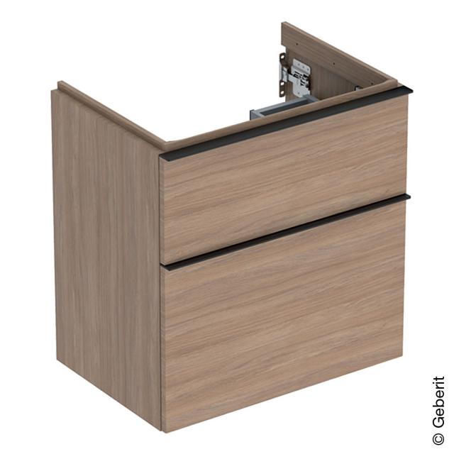 Geberit iCon vanity unit with 2 pull-out compartments natural oak, handle matt lava