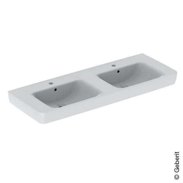 Geberit Renova Plan double washbasin white, with KeraTect, with 2 tap holes, with overflow