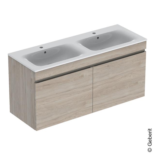 Geberit Renova Plan double washbasin incl. vanity unit with 2 pull-out compartments and inner 2 drawers light walnut, basin white