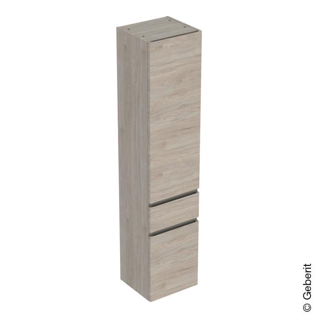 Geberit Renova Plan tall unit with 2 doors and 1 pull-out compartment light walnut