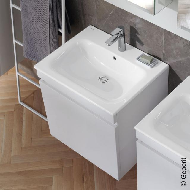 Geberit Renova Plan washbasin incl. vanity unit with 1 pull-out compartment and inner drawer white high gloss, basin white, with KeraTect