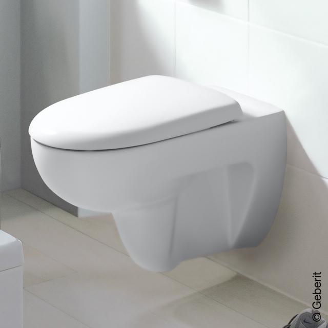 Geberit Renova wall-mounted, washdown toilet, with toilet seat rimless, white, with KeraTect, toilet seat with soft-close & removable
