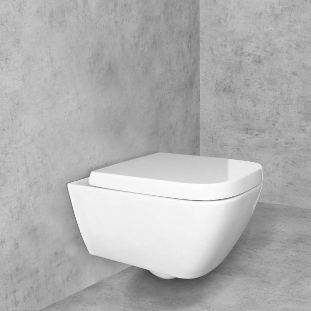 Geberit Smyle Square wall-mounted, washdown toilet & Tellkamp Premium 8000 toilet seat SET white, with KeraTect