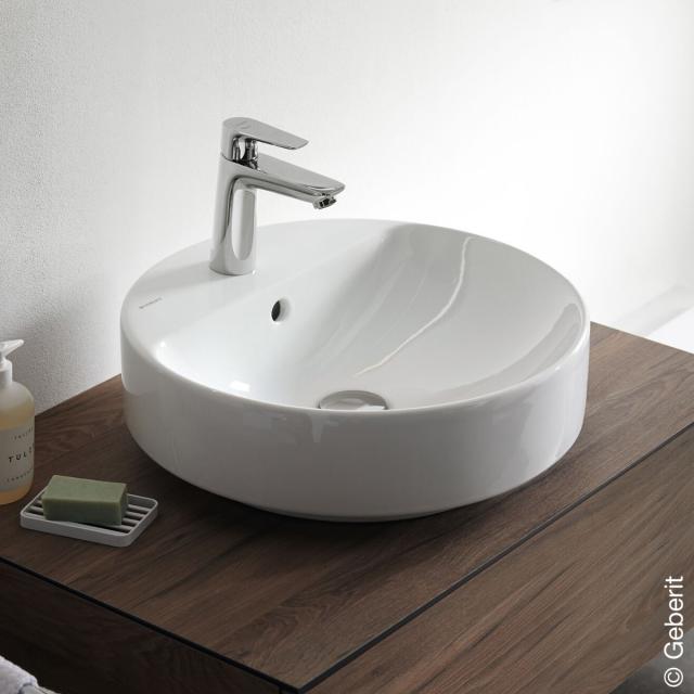 Geberit VariForm countertop basin, round white, with KeraTect, with overflow
