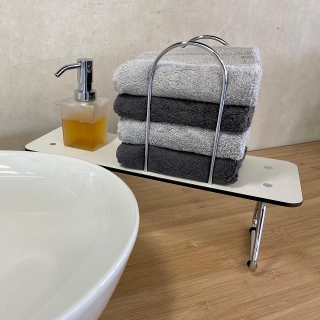 Giese washbasin board with soap dispenser and bars for towels