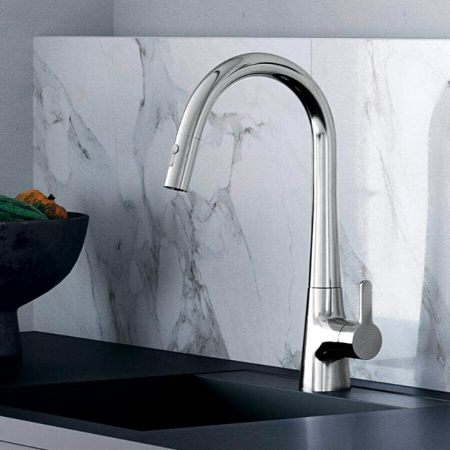 Hansa Designo Style single-lever kitchen mixer tap, with pull-out spout