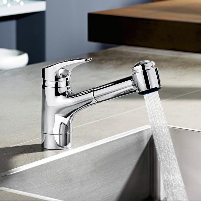 Hansa Mix single-lever kitchen mixer tap, with pull-out spout, for low pressure